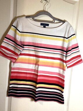 Karen Scott Women's Short Sleeve T-Shirt Top Size M Colorful Striped